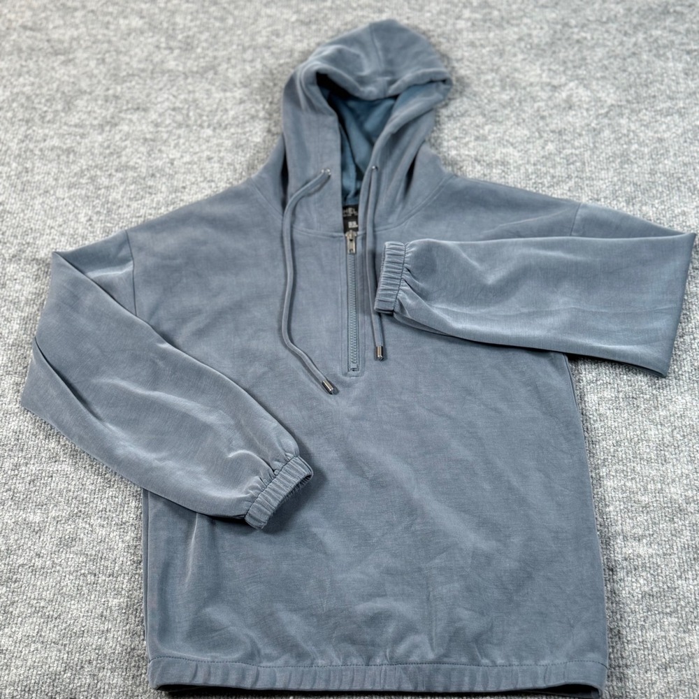 Rachael Zoe XS Quarter Zip Hooded Pullover Greenish Gray Soft Lightweight Lounge